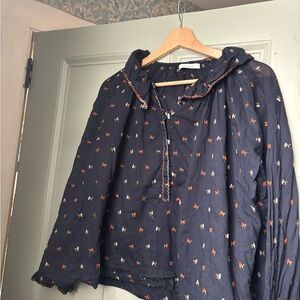 Doen Navy Blouse with orange and White Accents